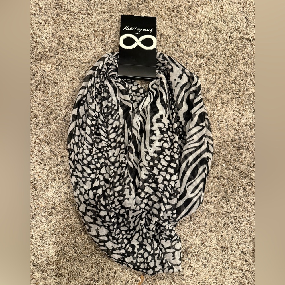 Black and Gray Animal Print Infinity Scarf